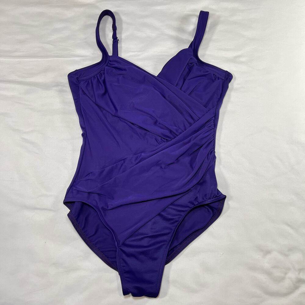 MIraclesuit Swimsuit Women Size 8 / M Purple Ruched Tummy Control Surplice Vneck
